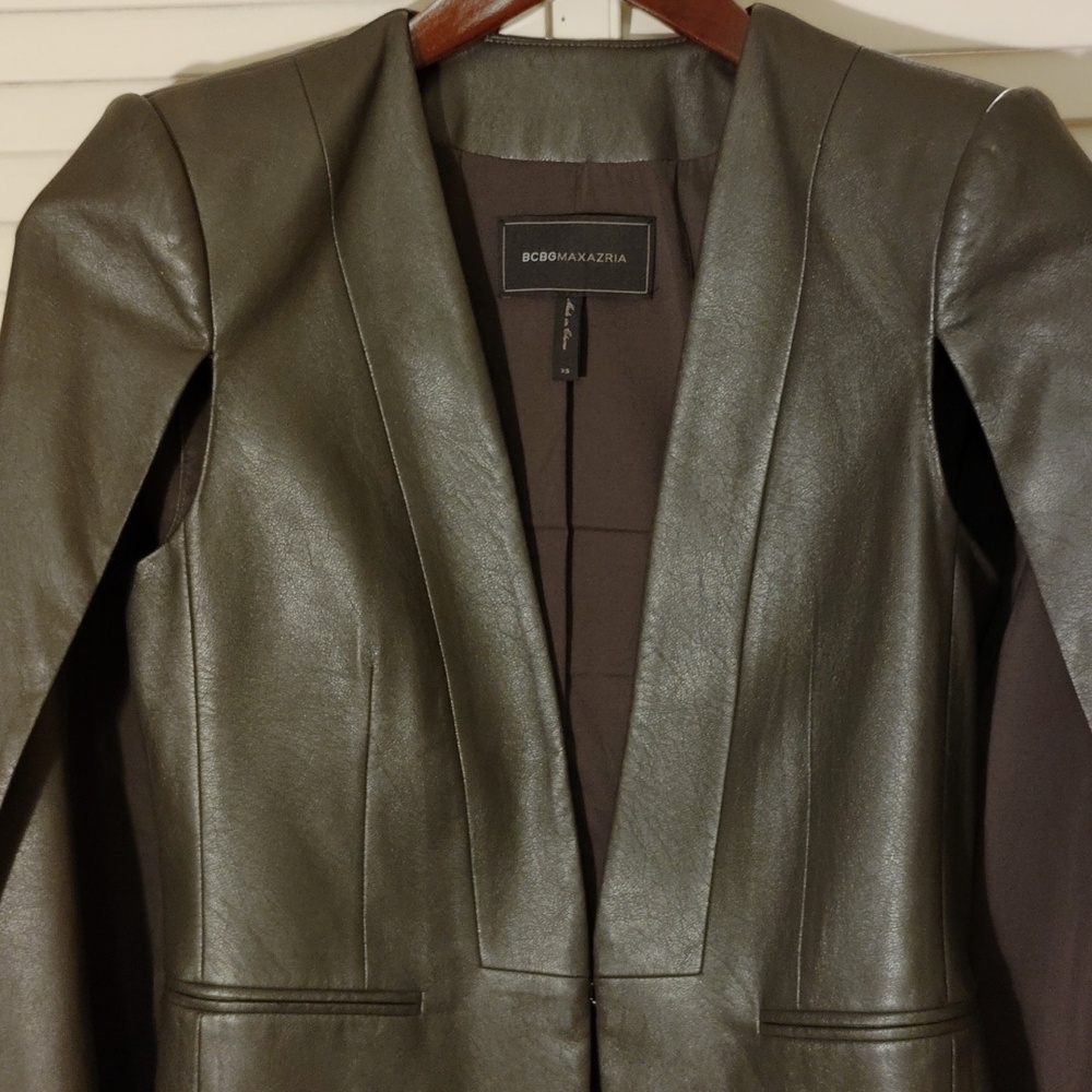 BCBGMaxAzria Black Faux Leather Cape Style Blazer - Picture 5 of 10